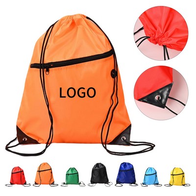 Nylon Drawstring Backpack With Front Compartment