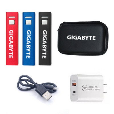 Quick Ship 2200mAh Rectangle Metal Power Bank with Wall Charger Adapter